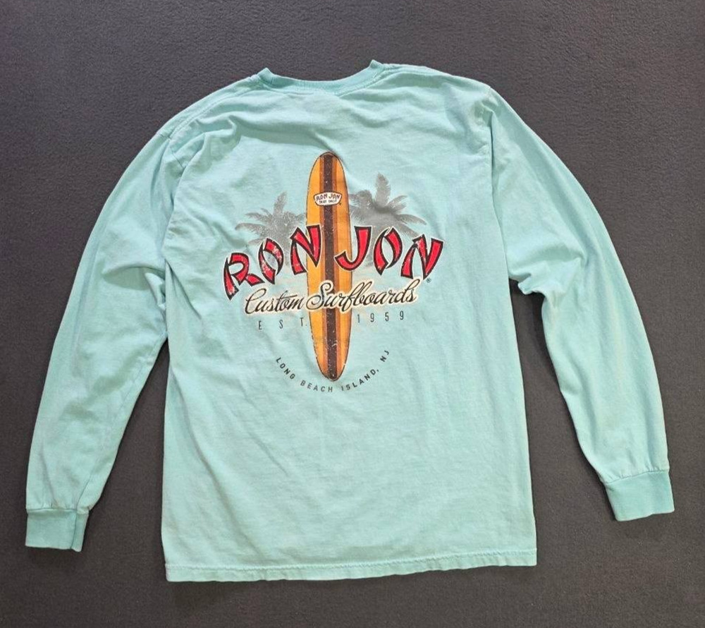 Ron Jon Surf Shop Light Blue Graphi Logo Y2K Neck Long Sleeve T-Shirt M A010194